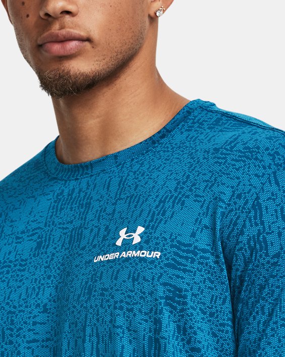 Men's UA RUSH™ Energy Print Short Sleeve in Blue image number 3